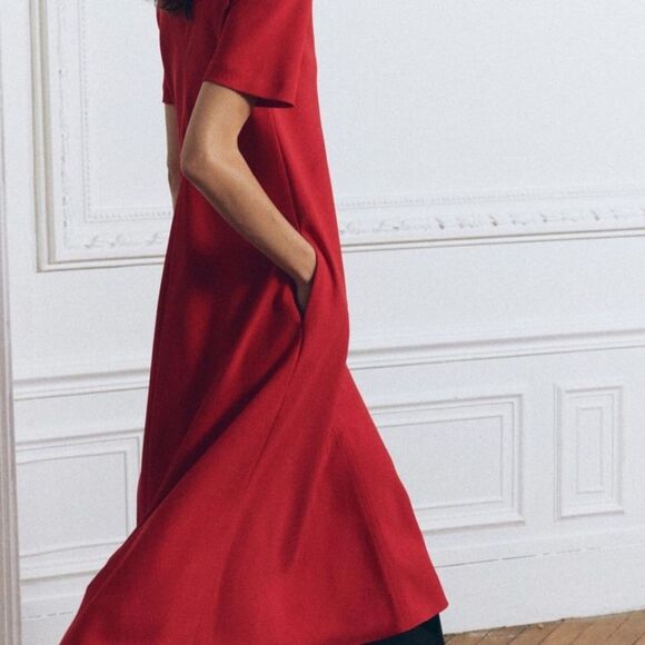 NWT Zara Front Slit Midi Dress in Bold Red, Size Medium - Picture 5 of 12